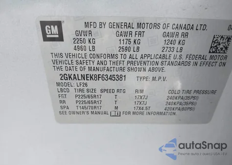 2015 GMC Terrain Sl from USA, damaged, VIN 2GKALNEK8F6345381